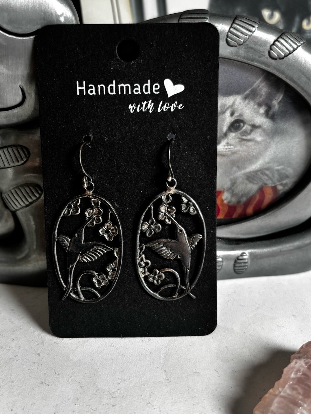Handmade Silver Bird & Branch Drop Earrings - Elegant Women's Jewelry